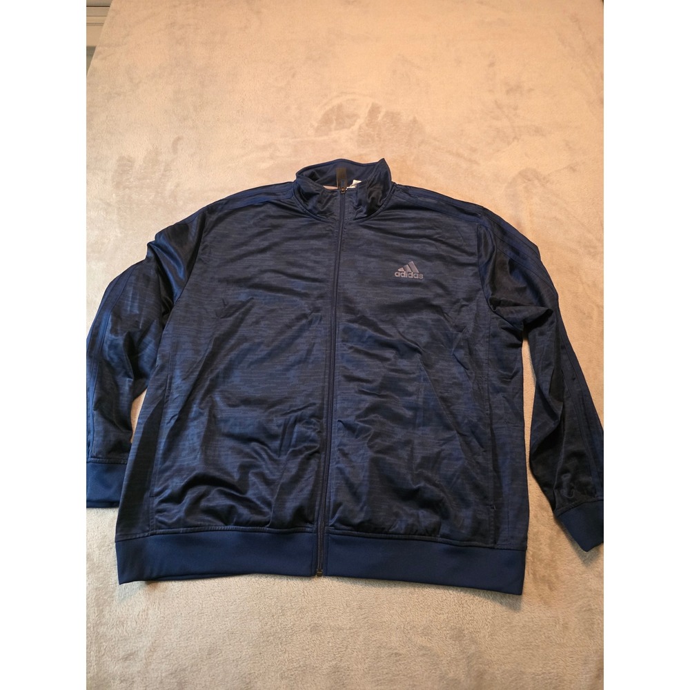 Adidas Track Jacket Mens 2XL Navy Blue Full Zip Space Dye Activewear